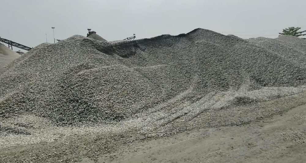 Pile of crushed stone chips for construction